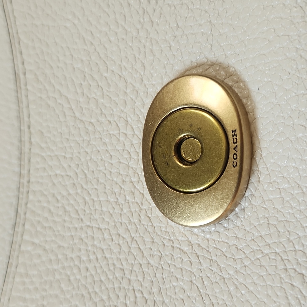 COACH Logo Closure Pebbled Leather Shoulder Bag in white/chalk/brass - Picture 11 of 17